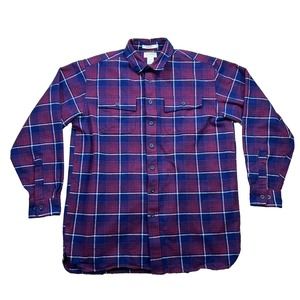 LL Bean Shirt Mens Large Tall Red Blue Plaid Chamois Traditional Fit Flannel